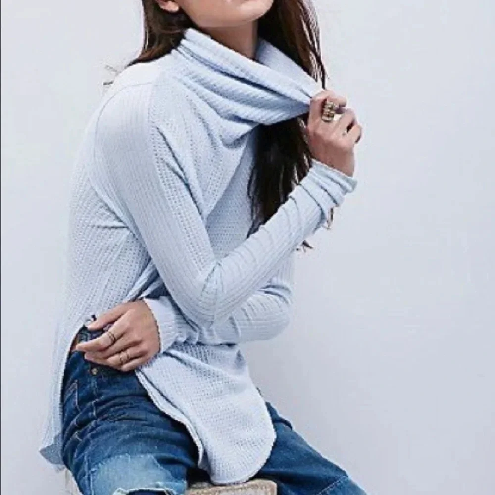 Free People Kristina Drippy Long Sleeve Thermal in Sky Blue Medium